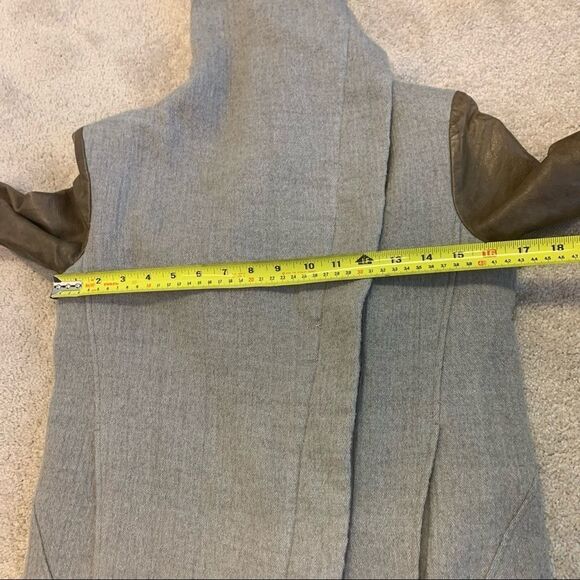 HELMET Lang wool & Lamb Leather brown gray colour block pattern coat Sz XS - Picture 14 of 16